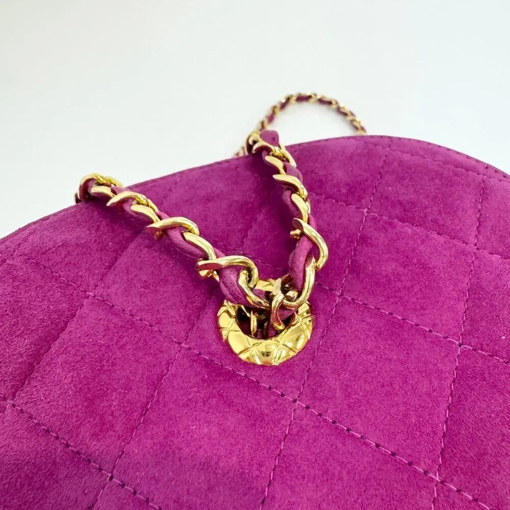 CHANEL Purple Vintage Tassel Chain Vanity Case Shoulder Bag Gold Logo Quilted